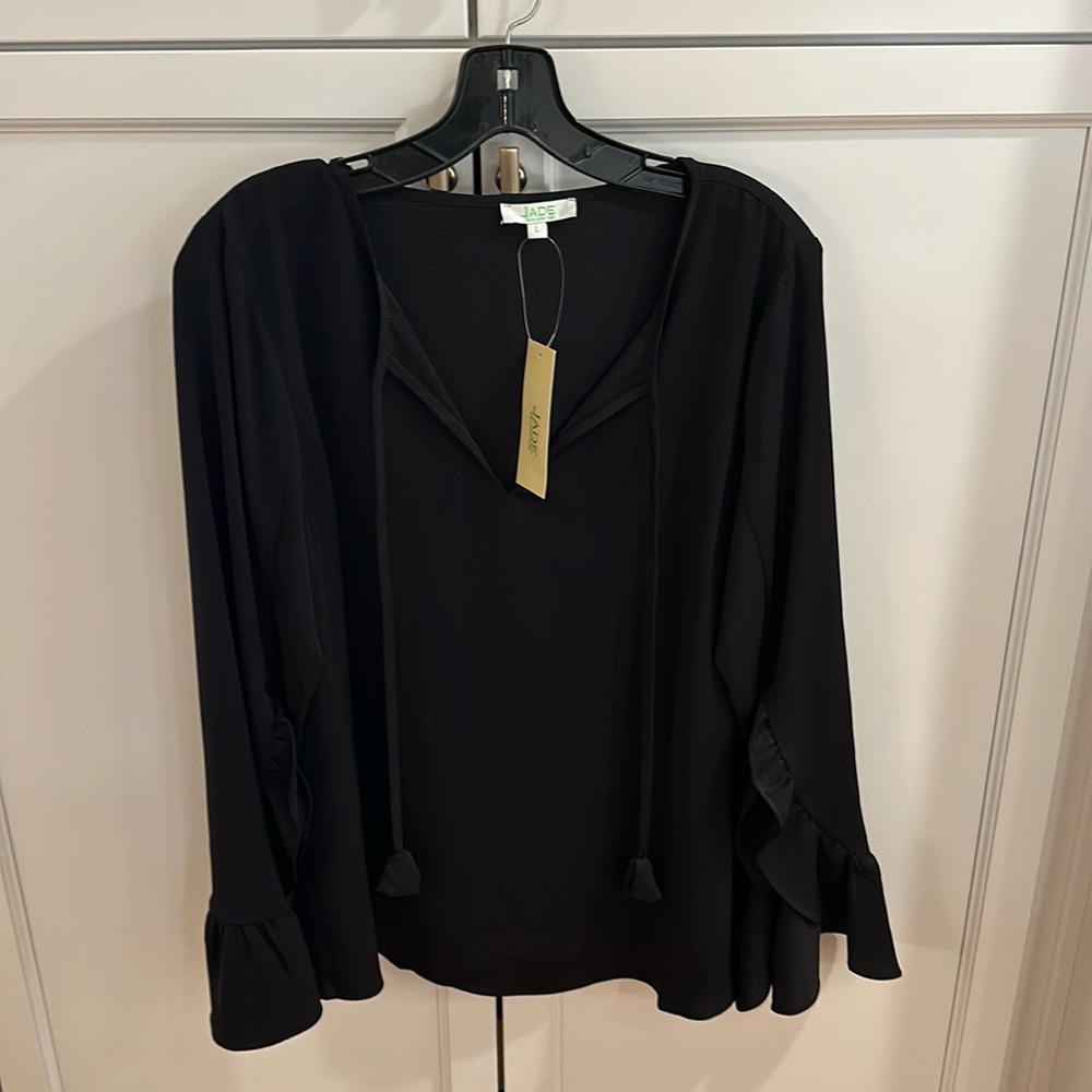 Black Ruffle sleeve top.  NWT size L